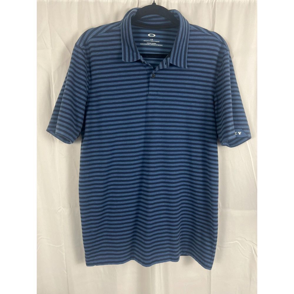 Oakley Polo Mens Large Blue Black Striped Short‎ Sleeve Golf Shirt